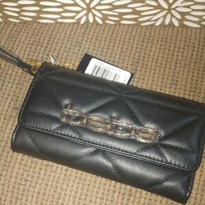 bebe Quilted Black Wristlet Wallet with Gold Accent